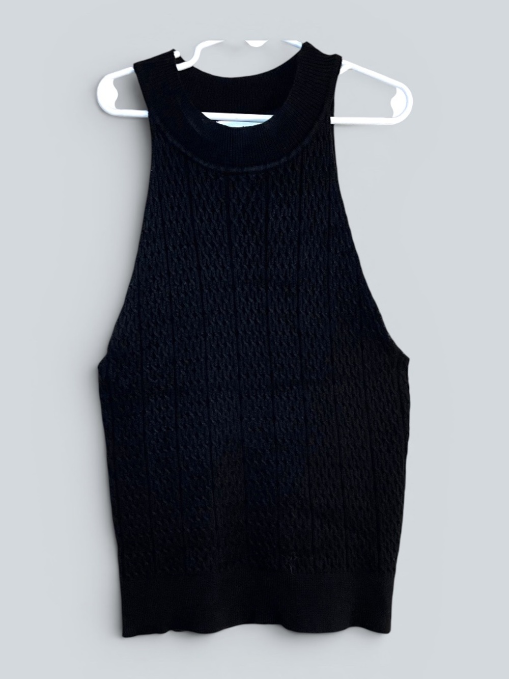 Revolve Superdown Black Cable Knit High Neck Sweater Tank Top Size M